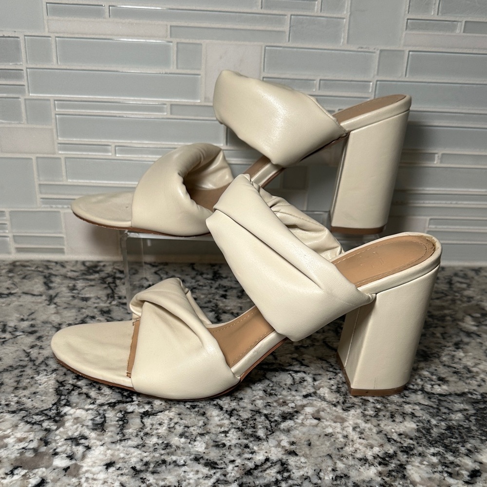 JustFab Twist and Shout Cream Heels - 12